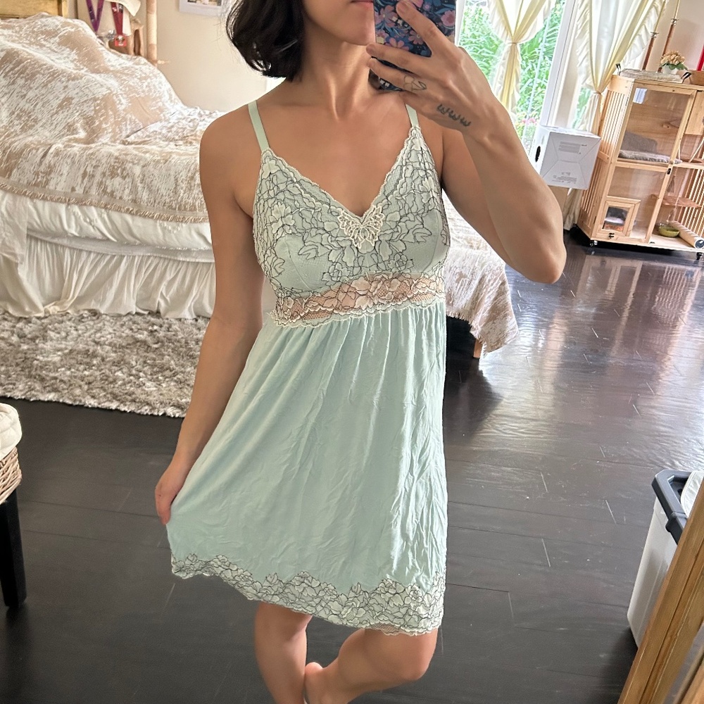 Soma Lace Trim Chemise Slip Dress – Size Small – Light Blue